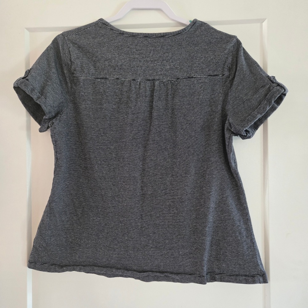 Croft & Barrow Shirt Womens XL Henley Black White Striped Cotton Short Sleeve - Picture 7 of 7